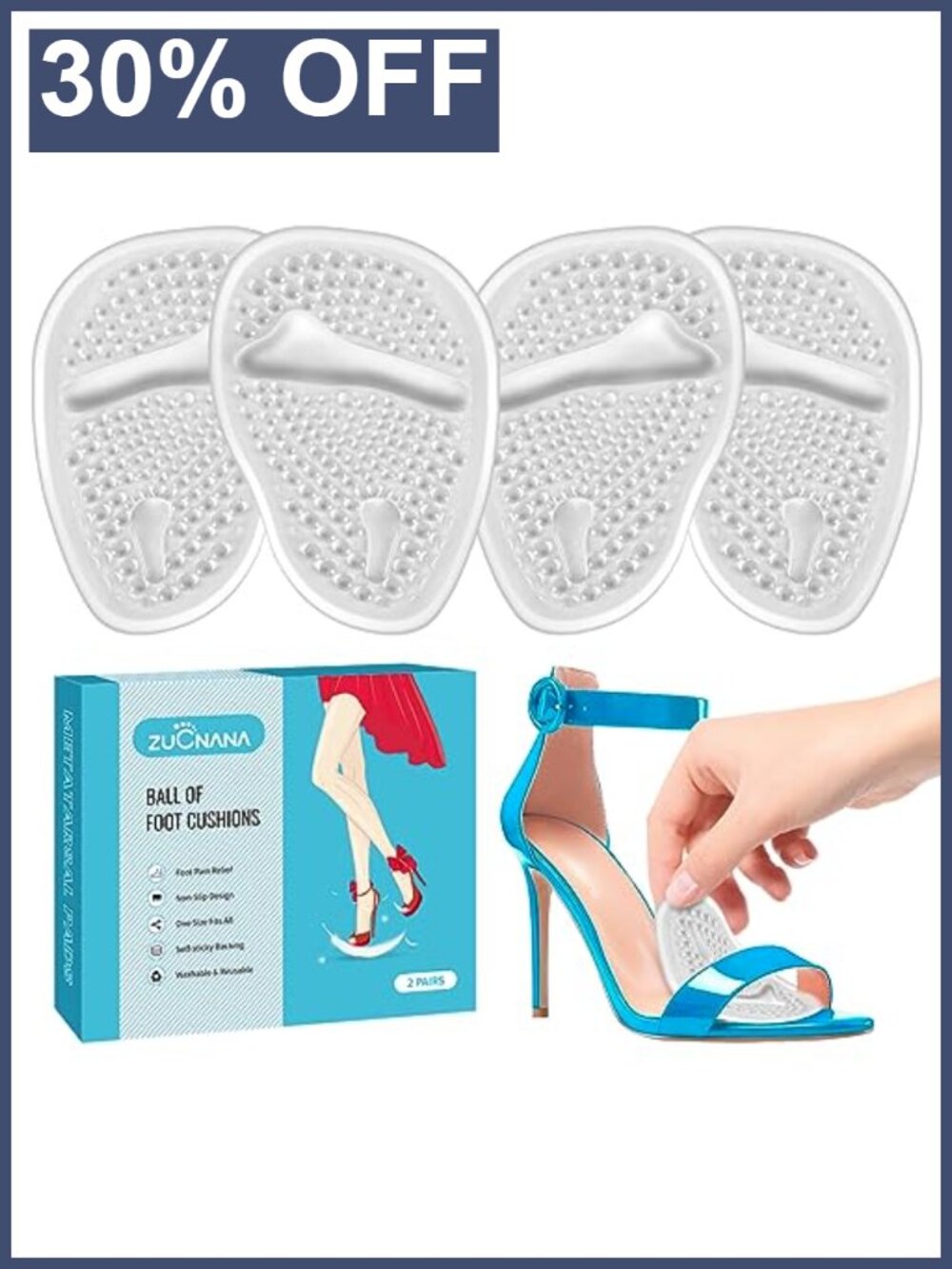 Gel Ball of Foot Cushions Heel Inserts Shoe Pads Metatarsal Support 2 Pairs